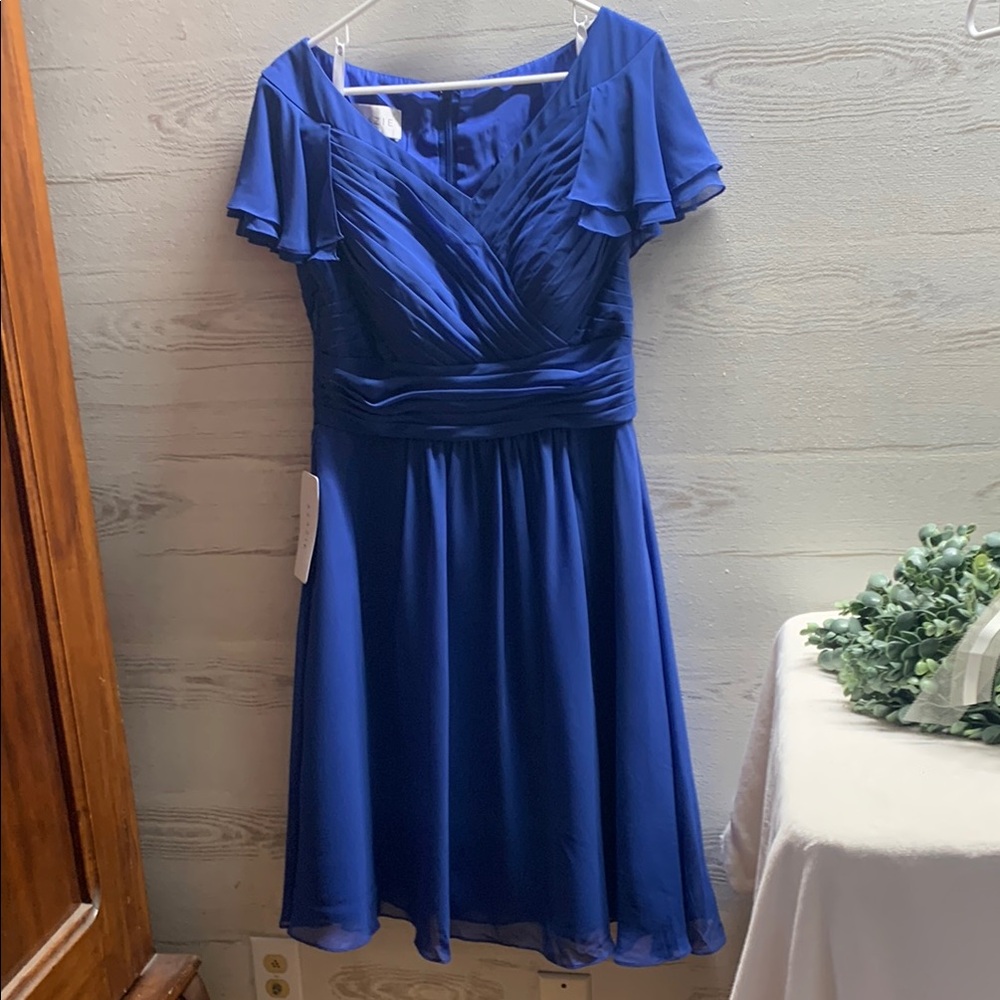 NWT Azazie Royal blue midi cocktail semi formal dress size 12